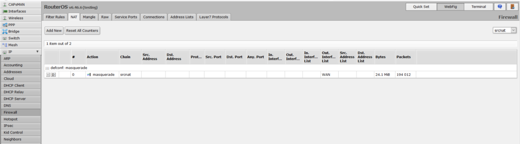 Default NAT rule on a Mikrotik router