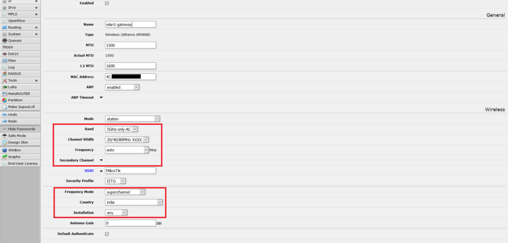 Adjusting frequency band settings